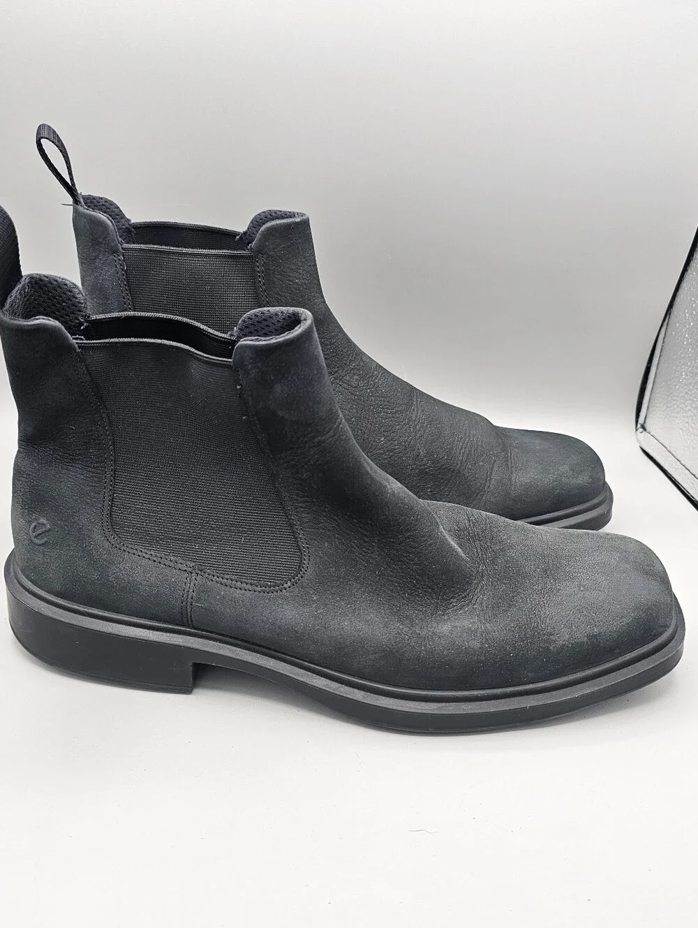 Ecco Helsinki 2 Double Gore Chelsea Boot Nubuck Black Square Toe Men 10 Slip On